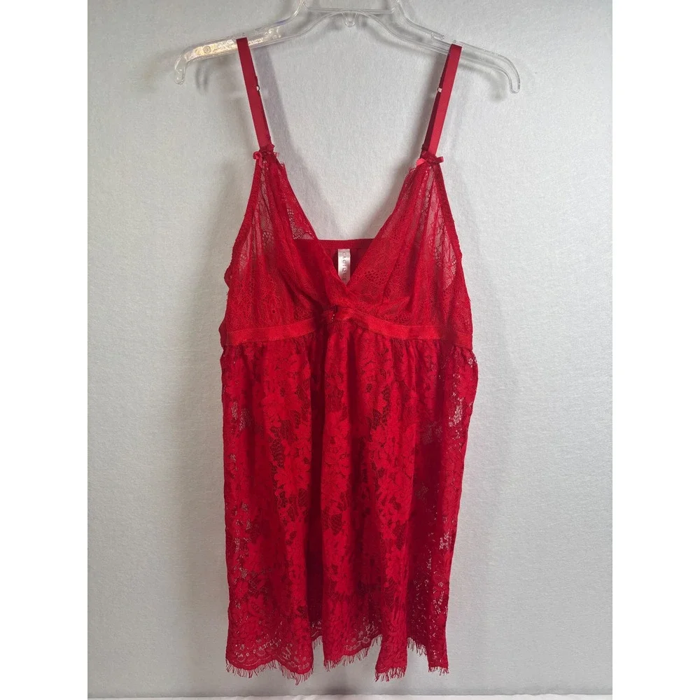 Cacique Red Floral Lace Babydoll Chemise Lingerie Heart Charm Women 18/20